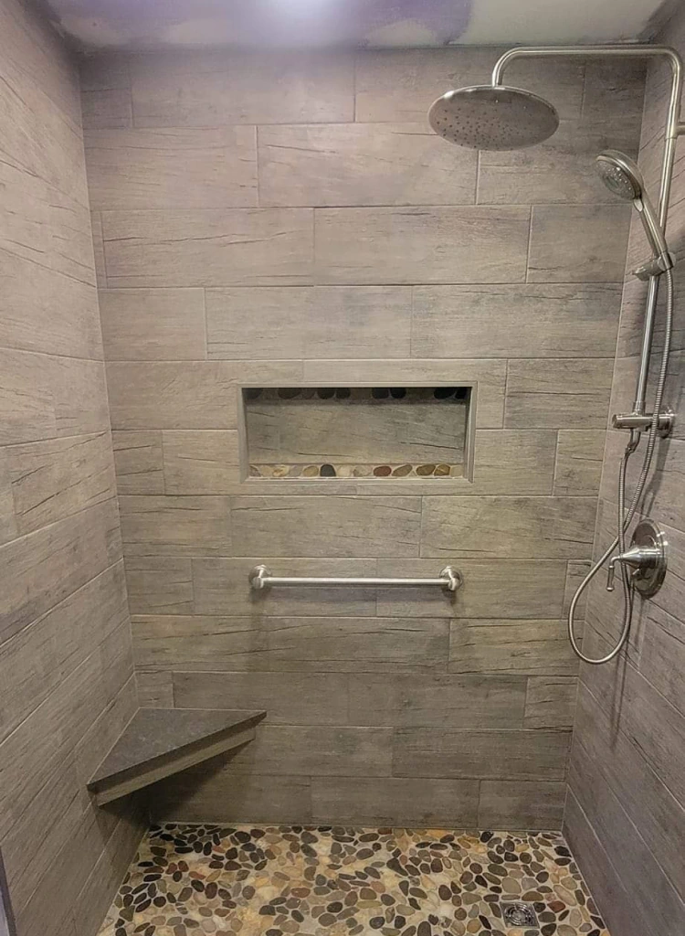 shower with tiles in a renovated bathroom